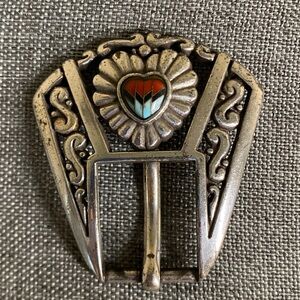 Vintage Silver Tone Heart Belt Buckle | Taiwan ROC | Western Southwest